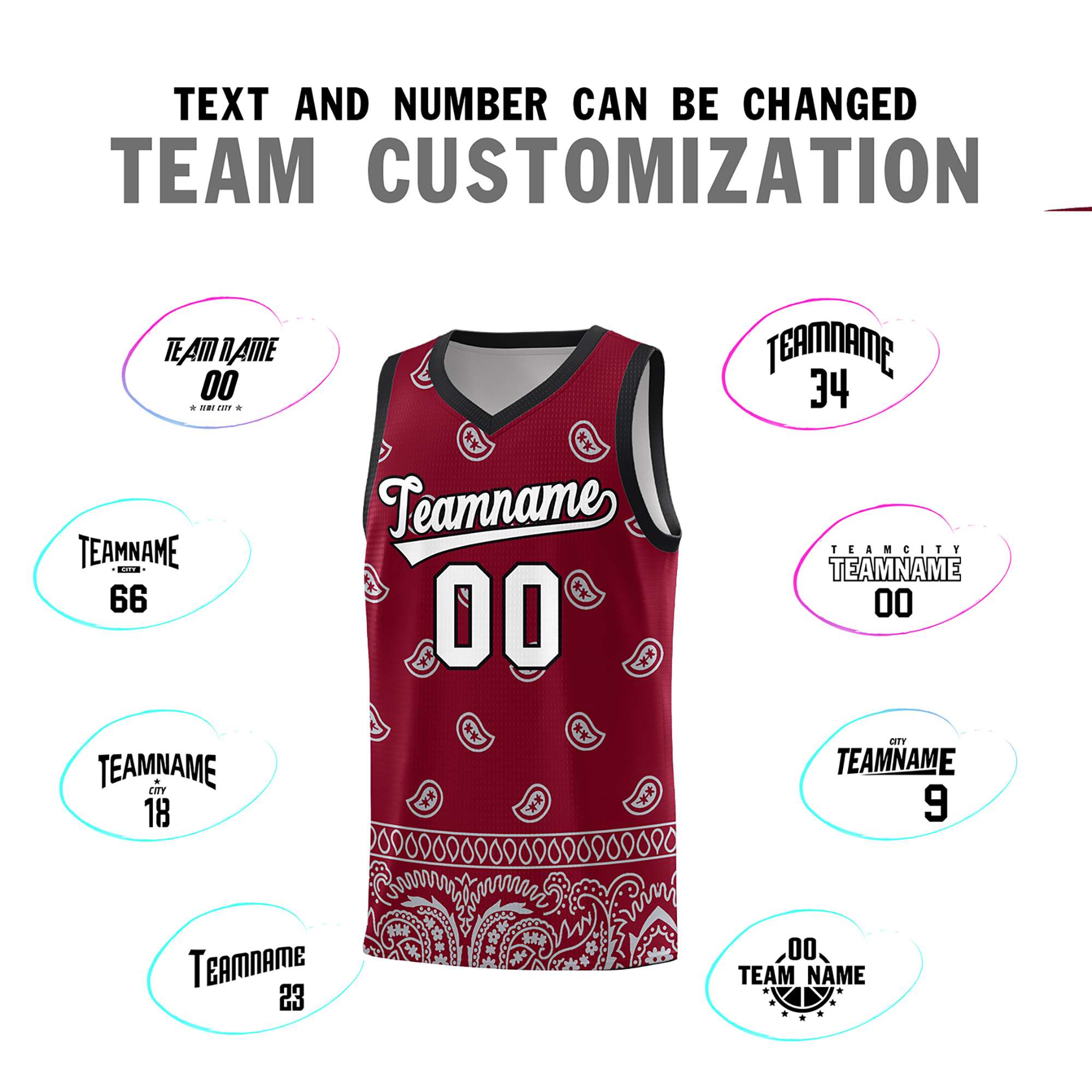 Custom Crimson Gray Personalized Cashew Pattern Sports Uniform Basketball Jersey