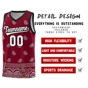 Custom Crimson Gray Personalized Cashew Pattern Sports Uniform Basketball Jersey