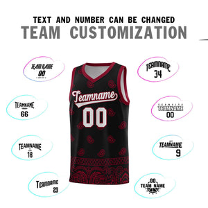 Custom Black Crimson Personalized Cashew Pattern Sports Uniform Basketball Jersey