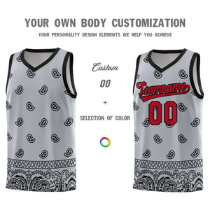 Custom Gray Black Personalized Cashew Pattern Sports Uniform Basketball Jersey