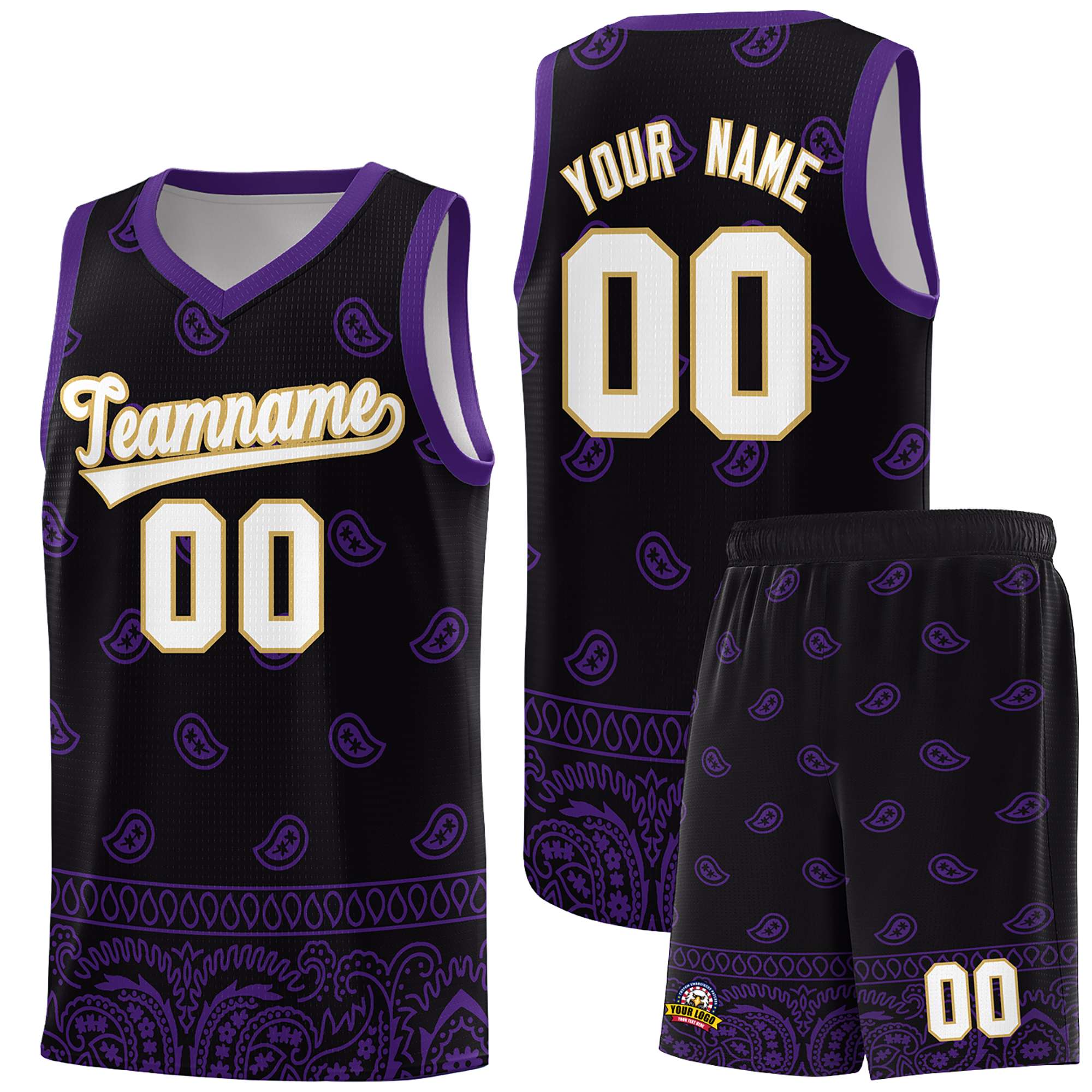 Custom Black Purple Personalized Cashew Pattern Sports Uniform Basketball Jersey