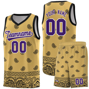 Custom Old Gold Black Personalized Cashew Pattern Sports Uniform Basketball Jersey