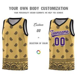 Custom Old Gold Black Personalized Cashew Pattern Sports Uniform Basketball Jersey