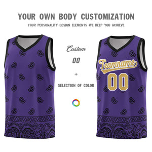 Custom Purple Black Personalized Cashew Pattern Sports Uniform Basketball Jersey