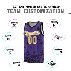 Custom Purple Black Personalized Cashew Pattern Sports Uniform Basketball Jersey