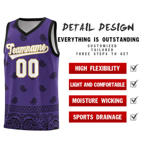 Custom Purple Black Personalized Cashew Pattern Sports Uniform Basketball Jersey