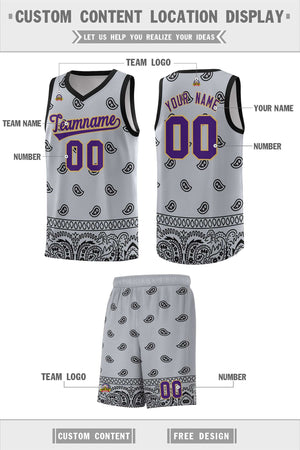 Custom Gray Black Personalized Cashew Pattern Sports Uniform Basketball Jersey