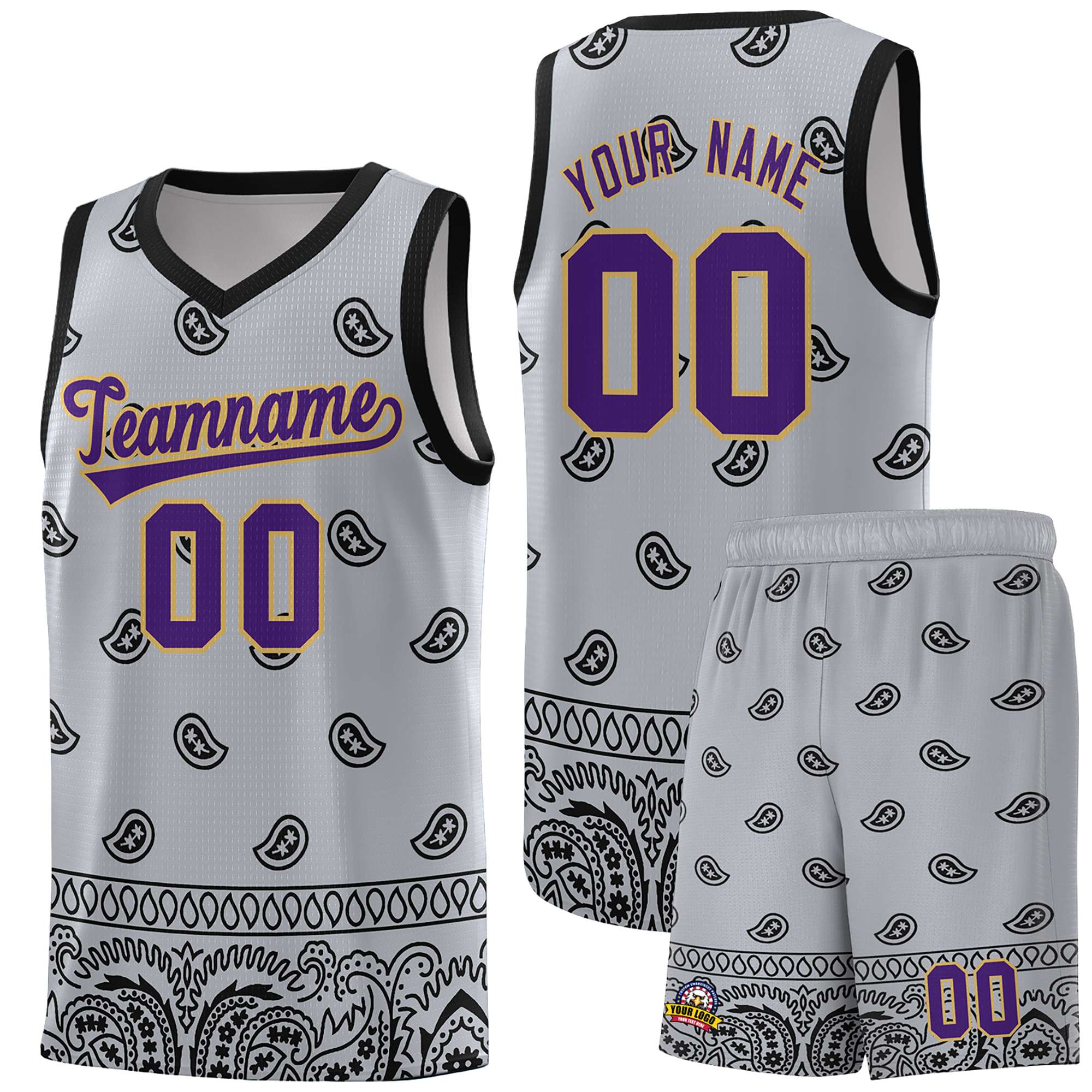 Custom Gray Black Personalized Cashew Pattern Sports Uniform Basketball Jersey