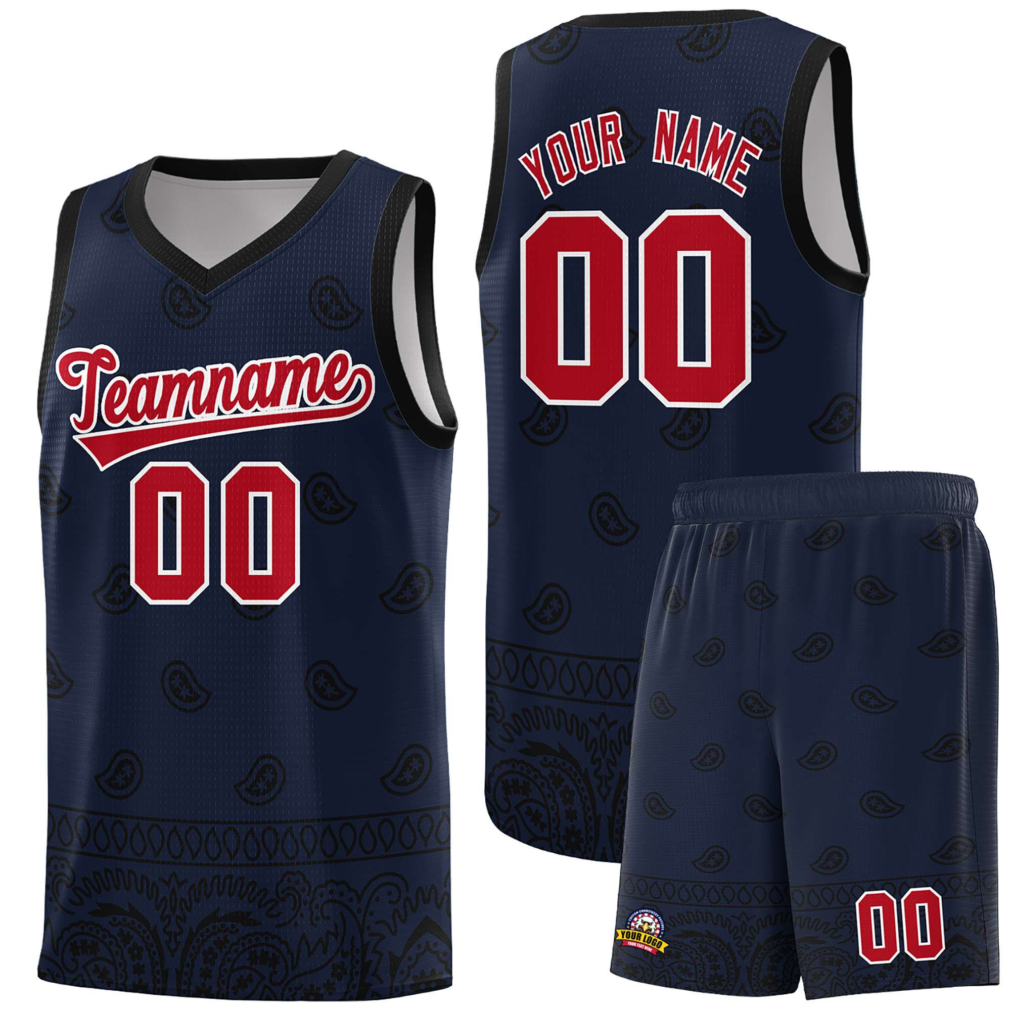 Custom Navy Black Personalized Cashew Pattern Sports Uniform Basketball Jersey