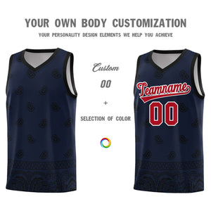 Custom Navy Black Personalized Cashew Pattern Sports Uniform Basketball Jersey