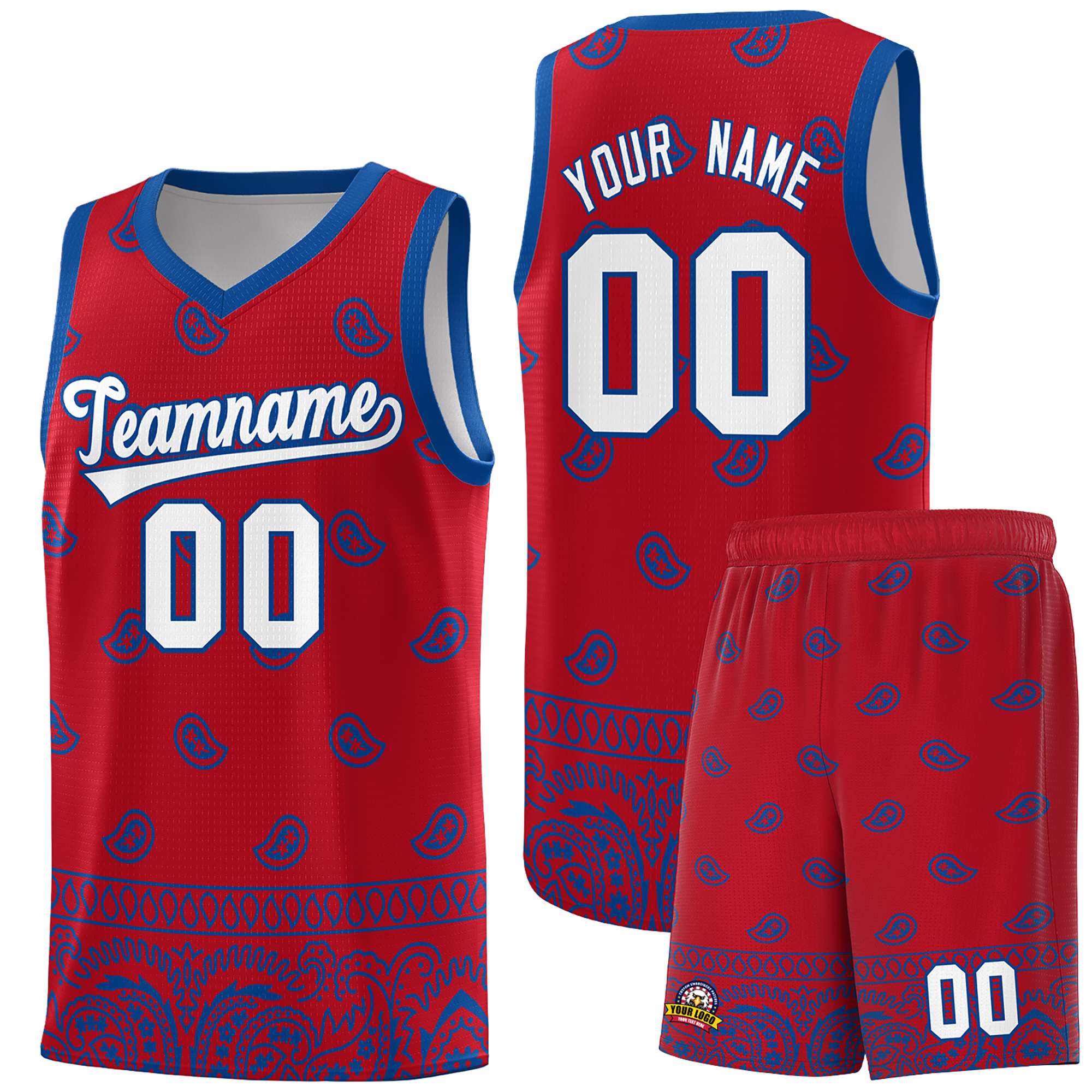 Custom Red Royal Personalized Cashew Pattern Sports Uniform Basketball Jersey