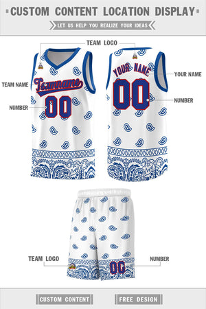 Custom White Royal Personalized Cashew Pattern Sports Uniform Basketball Jersey