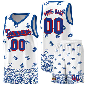 Custom White Royal Personalized Cashew Pattern Sports Uniform Basketball Jersey