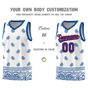 Custom White Royal Personalized Cashew Pattern Sports Uniform Basketball Jersey