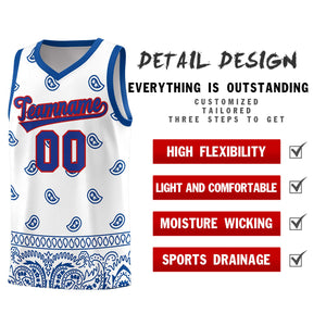 Custom White Royal Personalized Cashew Pattern Sports Uniform Basketball Jersey