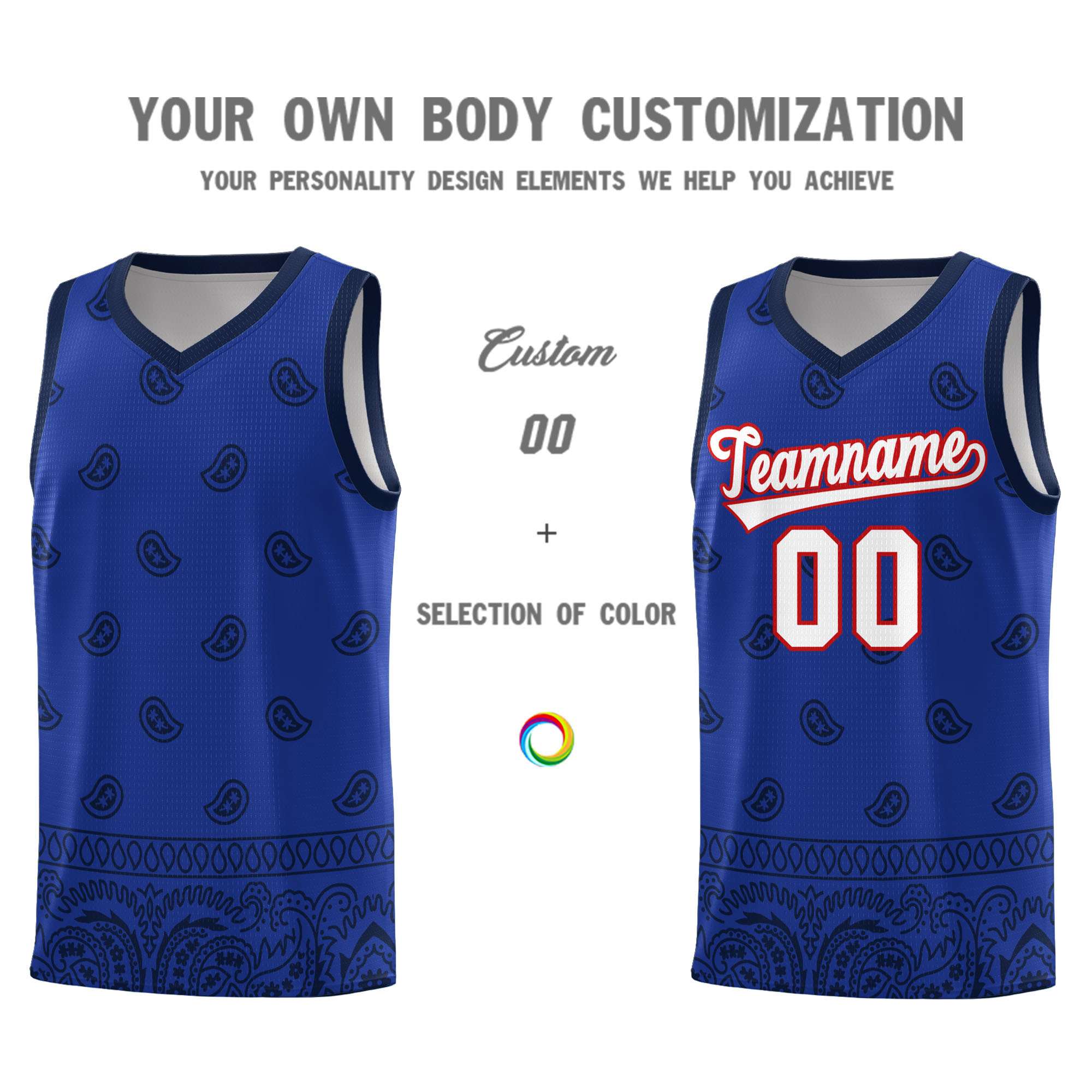 Custom Royal Navy Personalized Cashew Pattern Sports Uniform Basketball Jersey