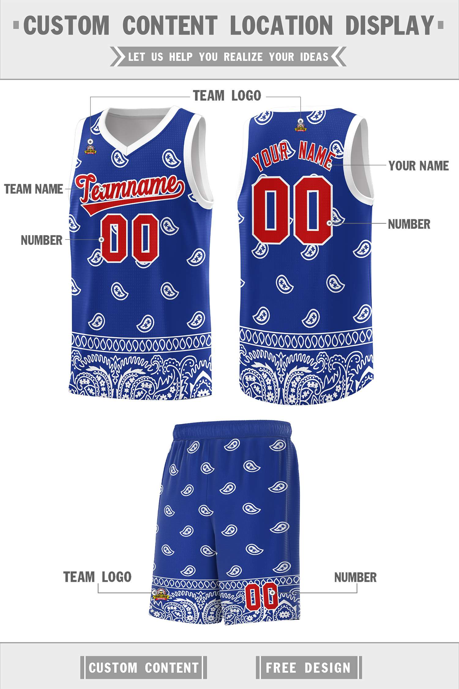 Custom Royal White Personalized Cashew Pattern Sports Uniform Basketball Jersey