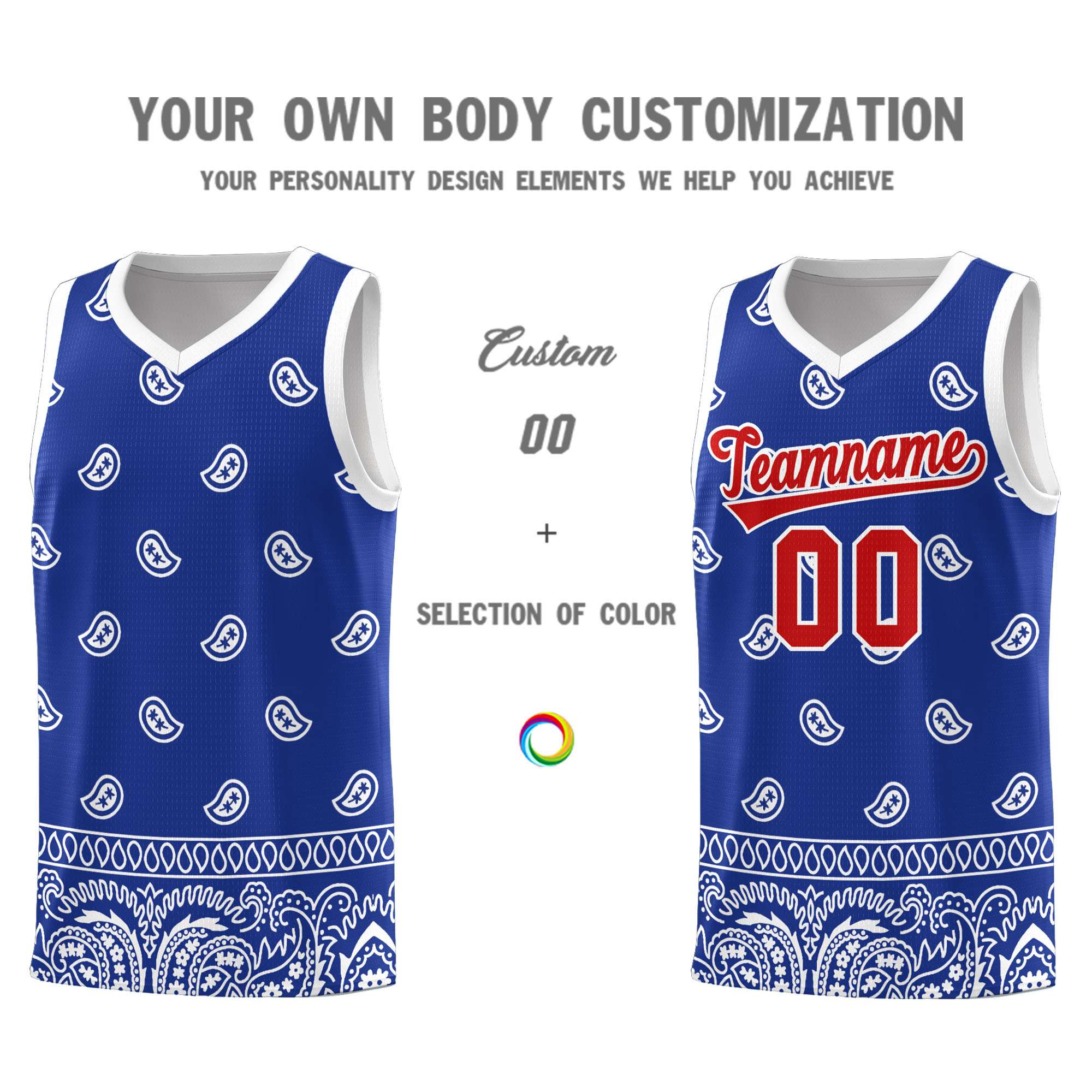 Custom Royal White Personalized Cashew Pattern Sports Uniform Basketball Jersey