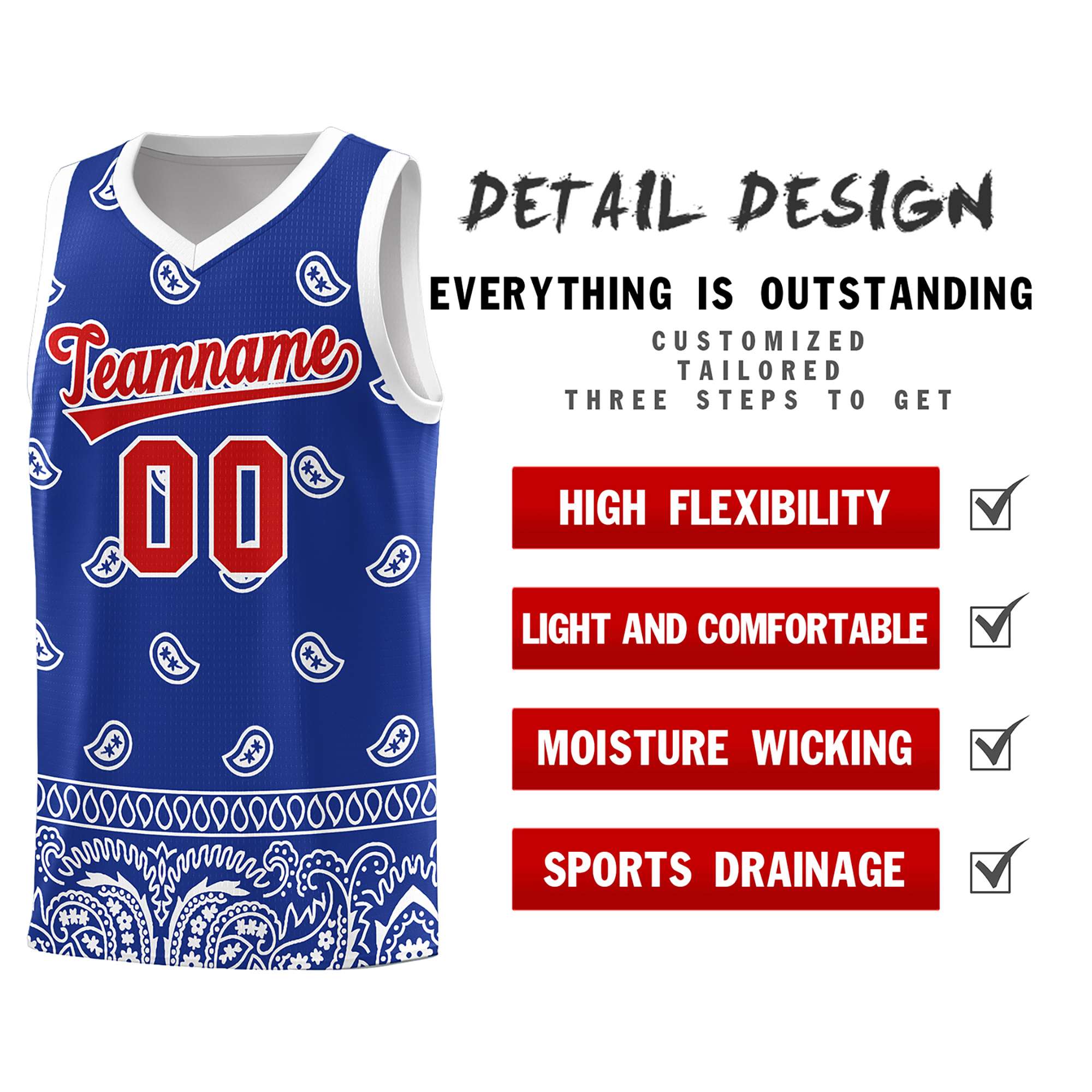 Custom Royal White Personalized Cashew Pattern Sports Uniform Basketball Jersey