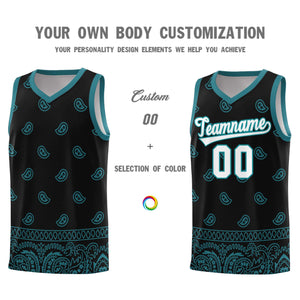 Custom Black Aqua Personalized Cashew Pattern Sports Uniform Basketball Jersey