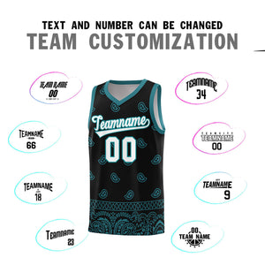 Custom Black Aqua Personalized Cashew Pattern Sports Uniform Basketball Jersey