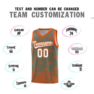 Custom Olive Orange Personalized Cashew Pattern Sports Uniform Basketball Jersey