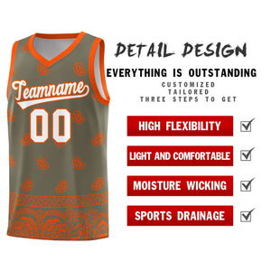 Custom Olive Orange Personalized Cashew Pattern Sports Uniform Basketball Jersey