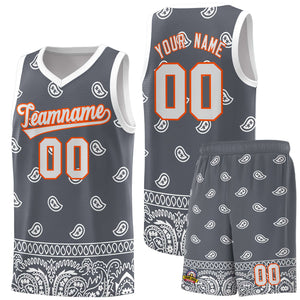 Custom Dark Gray White Personalized Cashew Pattern Sports Uniform Basketball Jersey