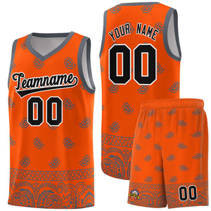 Custom Orange Dark Gray Personalized Cashew Pattern Sports Uniform Basketball Jersey