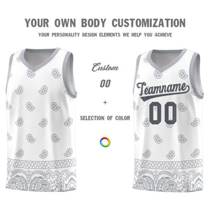 Custom White Gray Personalized Cashew Pattern Sports Uniform Basketball Jersey