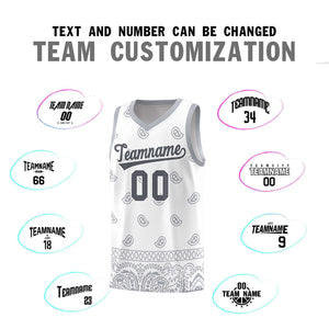 Custom White Gray Personalized Cashew Pattern Sports Uniform Basketball Jersey