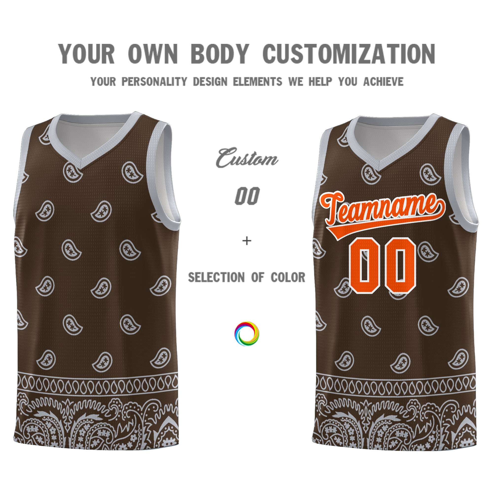 Custom Brown Gray Personalized Cashew Pattern Sports Uniform Basketball Jersey