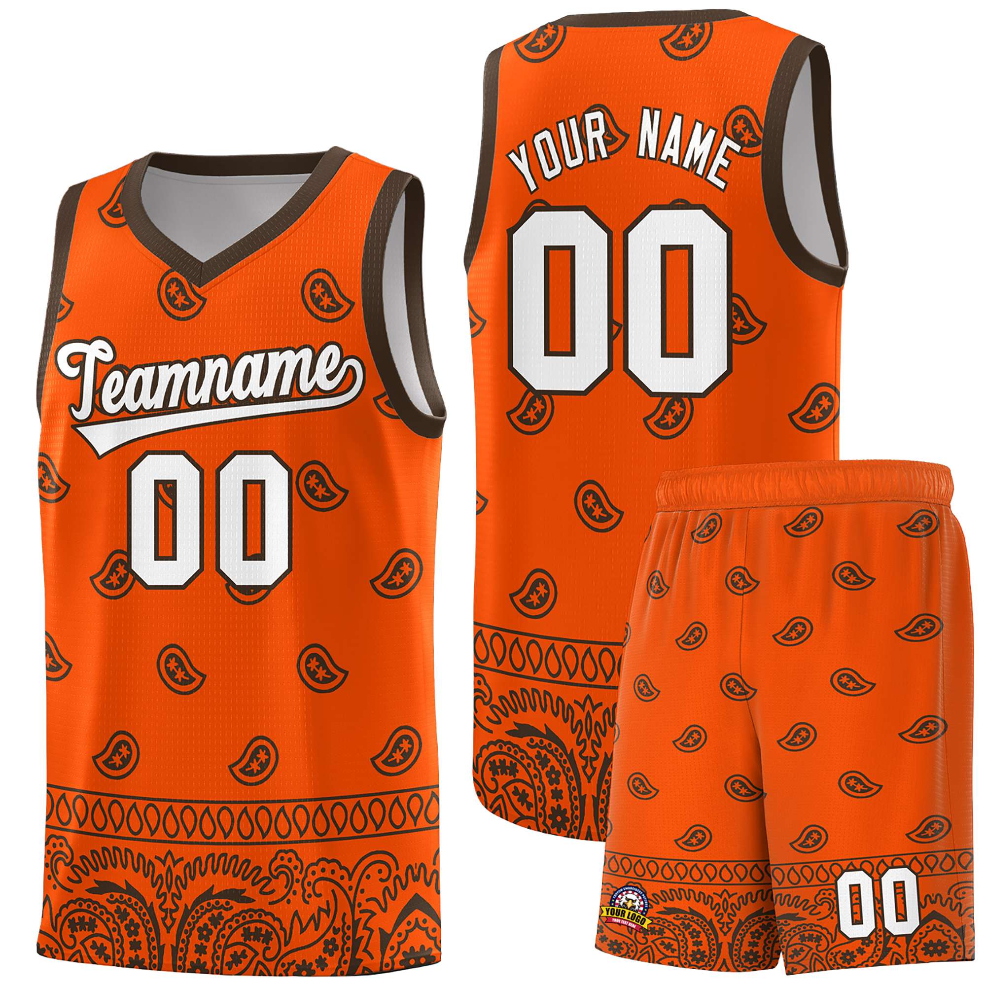 Custom Orange Brown Personalized Cashew Pattern Sports Uniform Basketball Jersey