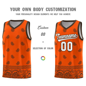 Custom Orange Brown Personalized Cashew Pattern Sports Uniform Basketball Jersey