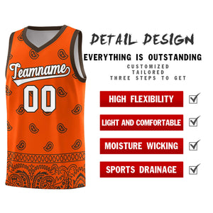 Custom Orange Brown Personalized Cashew Pattern Sports Uniform Basketball Jersey