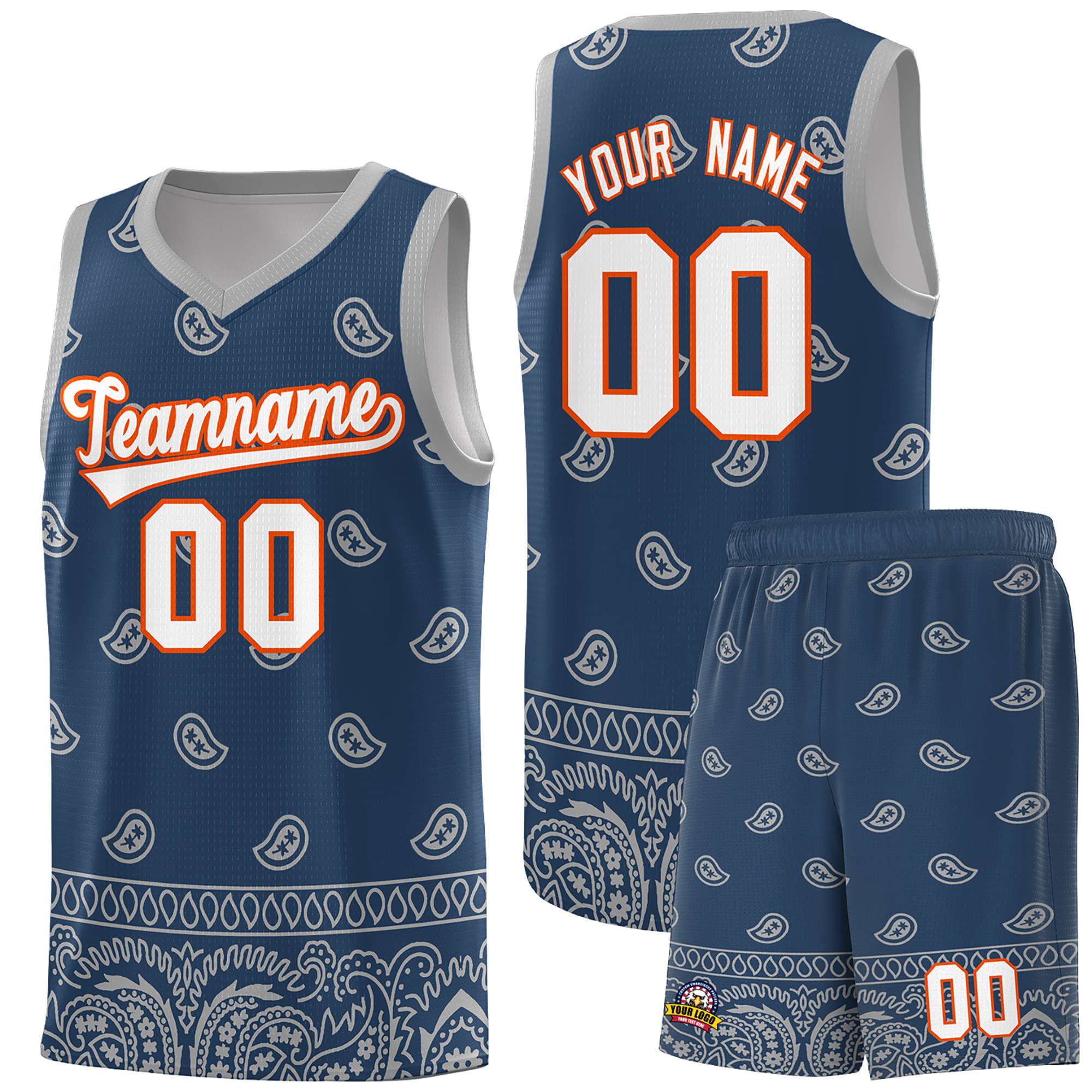 Custom Midnight Blue Gray Personalized Cashew Pattern Sports Uniform Basketball Jersey