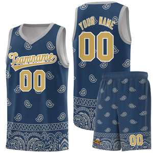 Custom Midnight Blue Gray Personalized Cashew Pattern Sports Uniform Basketball Jersey