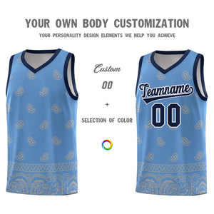 Custom Light Blue Gray Personalized Cashew Pattern Sports Uniform Basketball Jersey