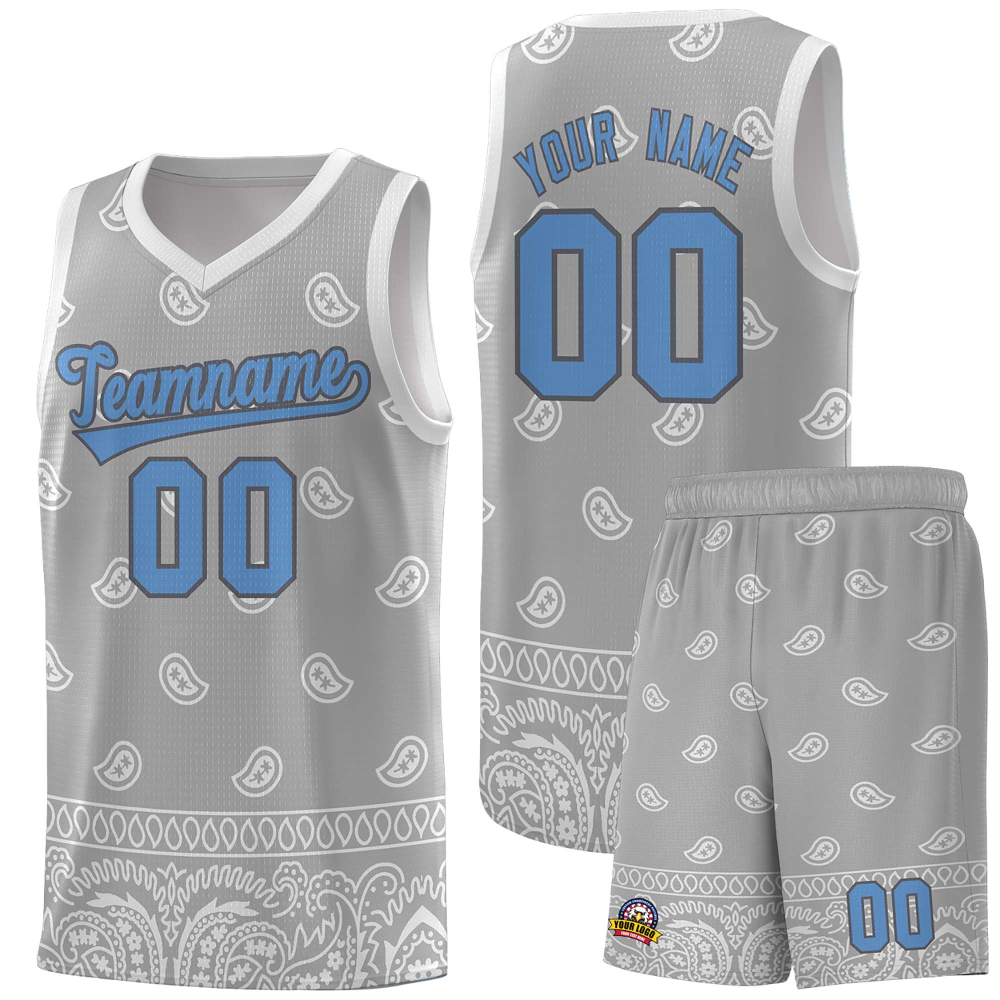 Custom Gray Light Gray Personalized Cashew Pattern Sports Uniform Basketball Jersey