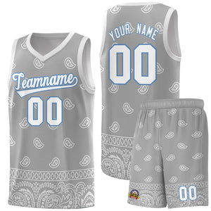 Custom Gray Light Gray Personalized Cashew Pattern Sports Uniform Basketball Jersey