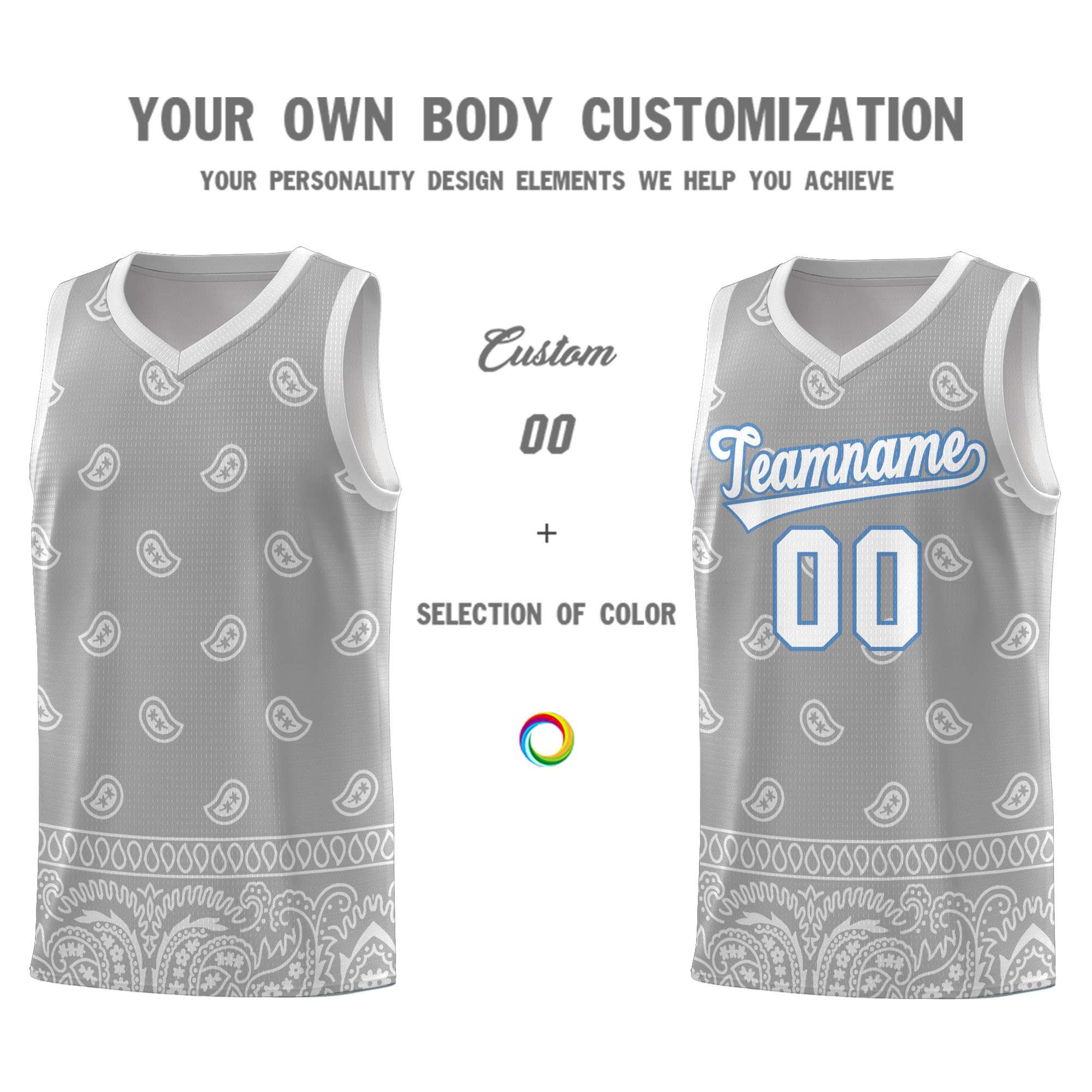 Custom Gray Light Gray Personalized Cashew Pattern Sports Uniform Basketball Jersey