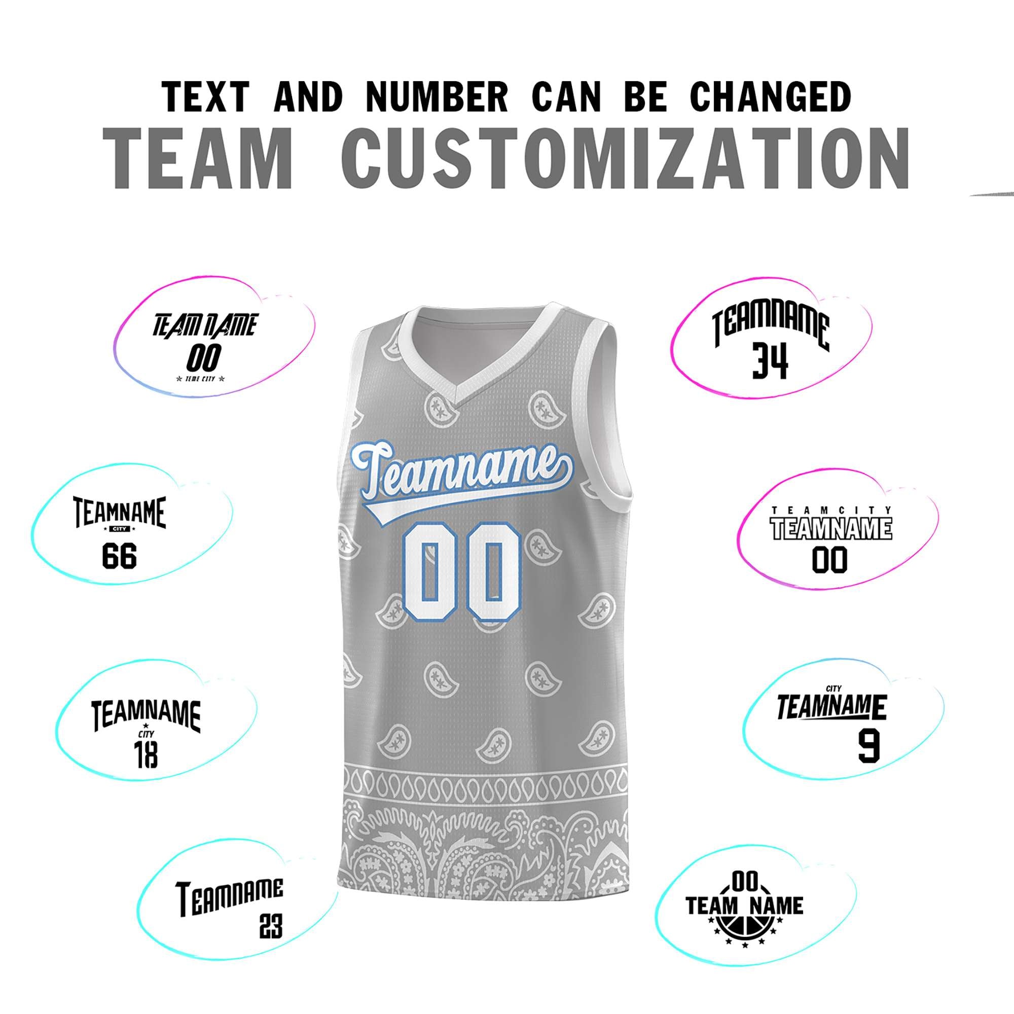 Custom Gray Light Gray Personalized Cashew Pattern Sports Uniform Basketball Jersey