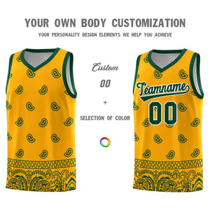 Custom Yellow Green Personalized Cashew Pattern Sports Uniform Basketball Jersey