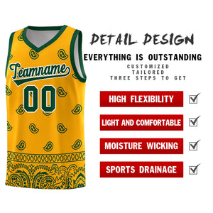 Custom Yellow Green Personalized Cashew Pattern Sports Uniform Basketball Jersey