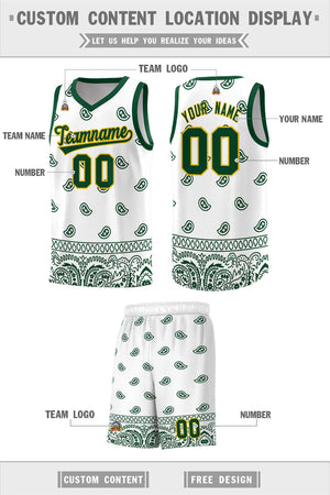 Custom Green White Personalized Cashew Pattern Sports Uniform Basketball Jersey