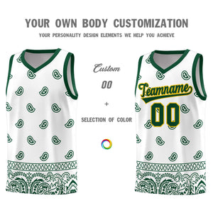 Custom Green White Personalized Cashew Pattern Sports Uniform Basketball Jersey