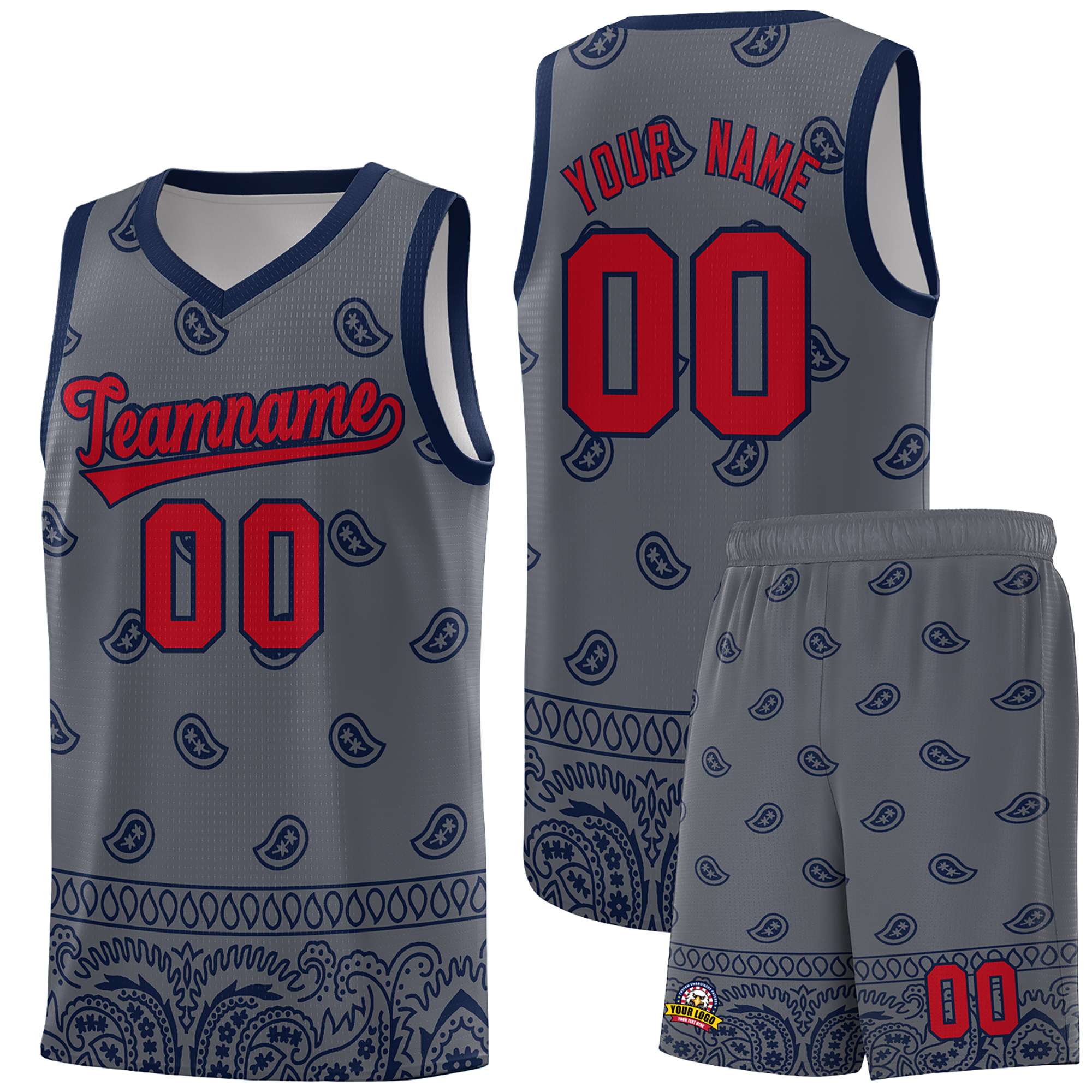 Custom Dark Gray Navy Personalized Cashew Pattern Sports Uniform Basketball Jersey