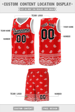 Custom Red White Personalized Cashew Pattern Sports Uniform Basketball Jersey