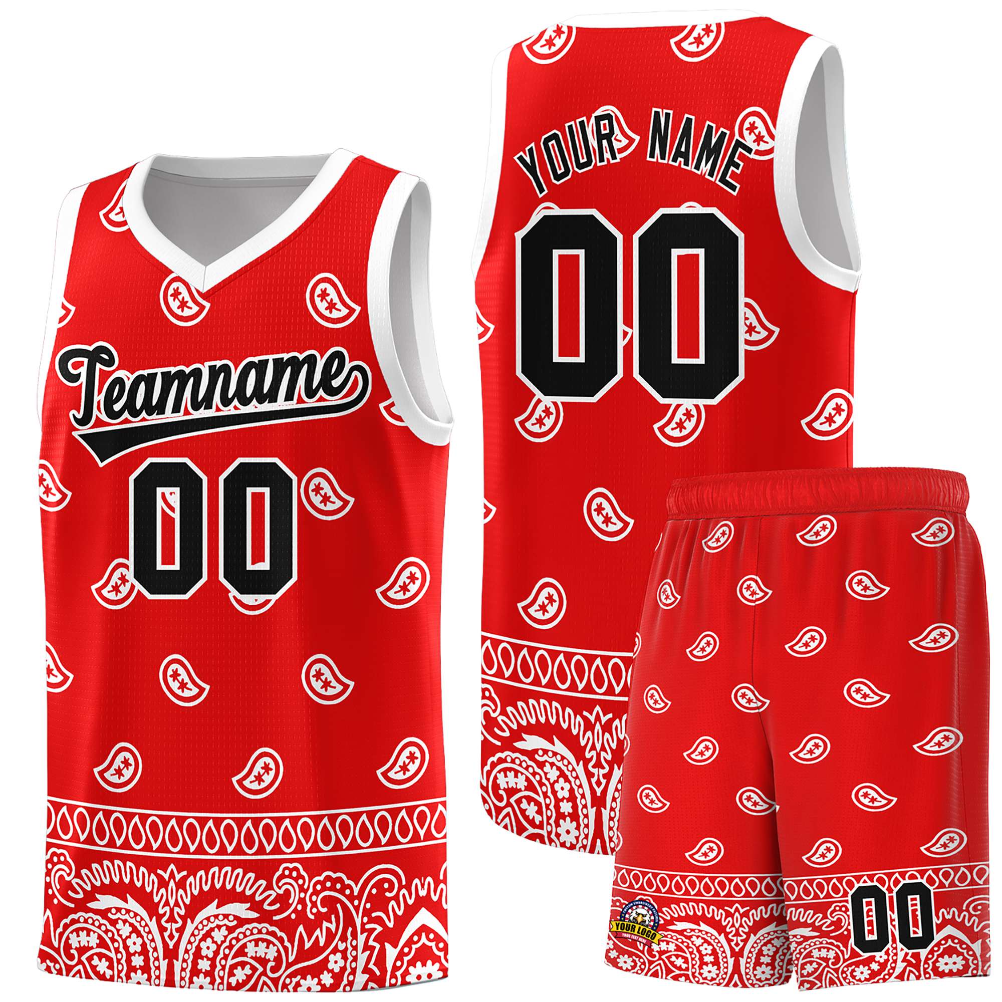 Custom Red White Personalized Cashew Pattern Sports Uniform Basketball Jersey