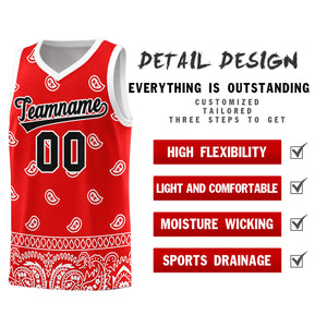 Custom Red White Personalized Cashew Pattern Sports Uniform Basketball Jersey